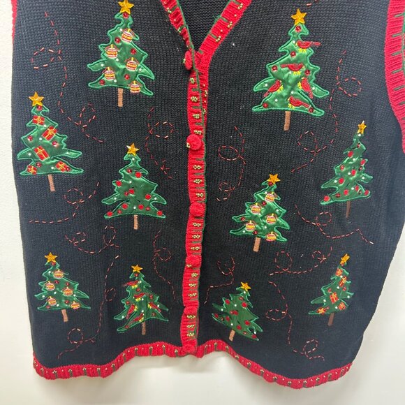 Basic Editions Holiday Sweater Vest 3X Christmas Tree Embroidered Black & Red - Picture 2 of 11